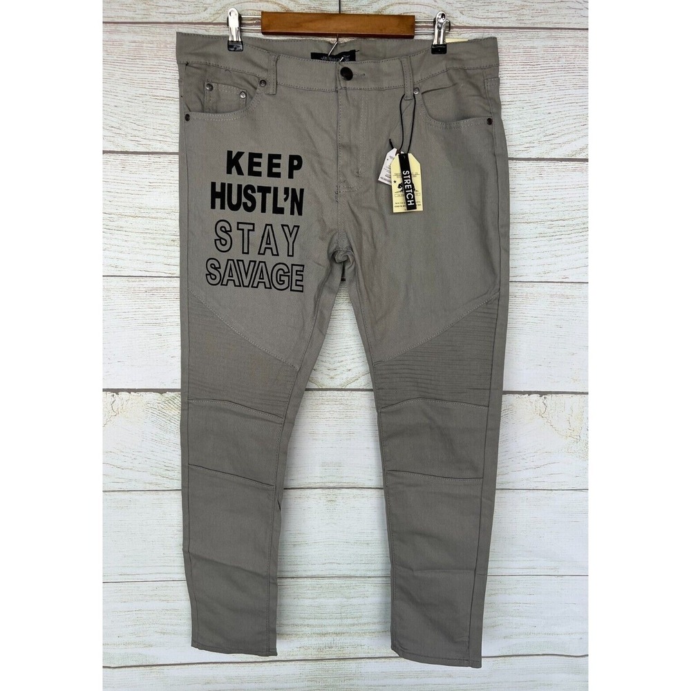 Trestles Thin Jeans Mens 36X32 Grey Keep Hustl'n Canvas Style Stretch Skinny New